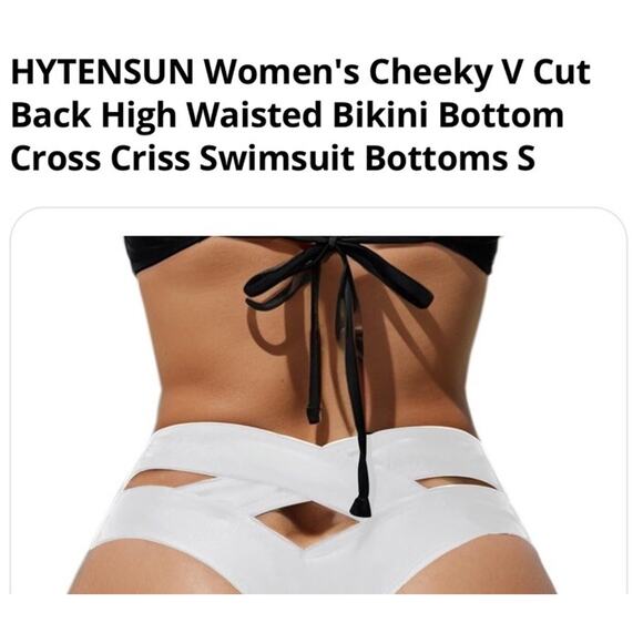 Women's White Bikini Bottom Cheeky Swimsuit Criss Cross Cut Out Back Bottom S - Picture 8 of 8